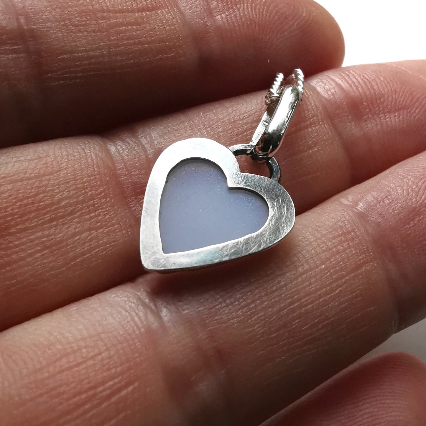 Scottish opalescent sea glass heart & sterling silver pendant.