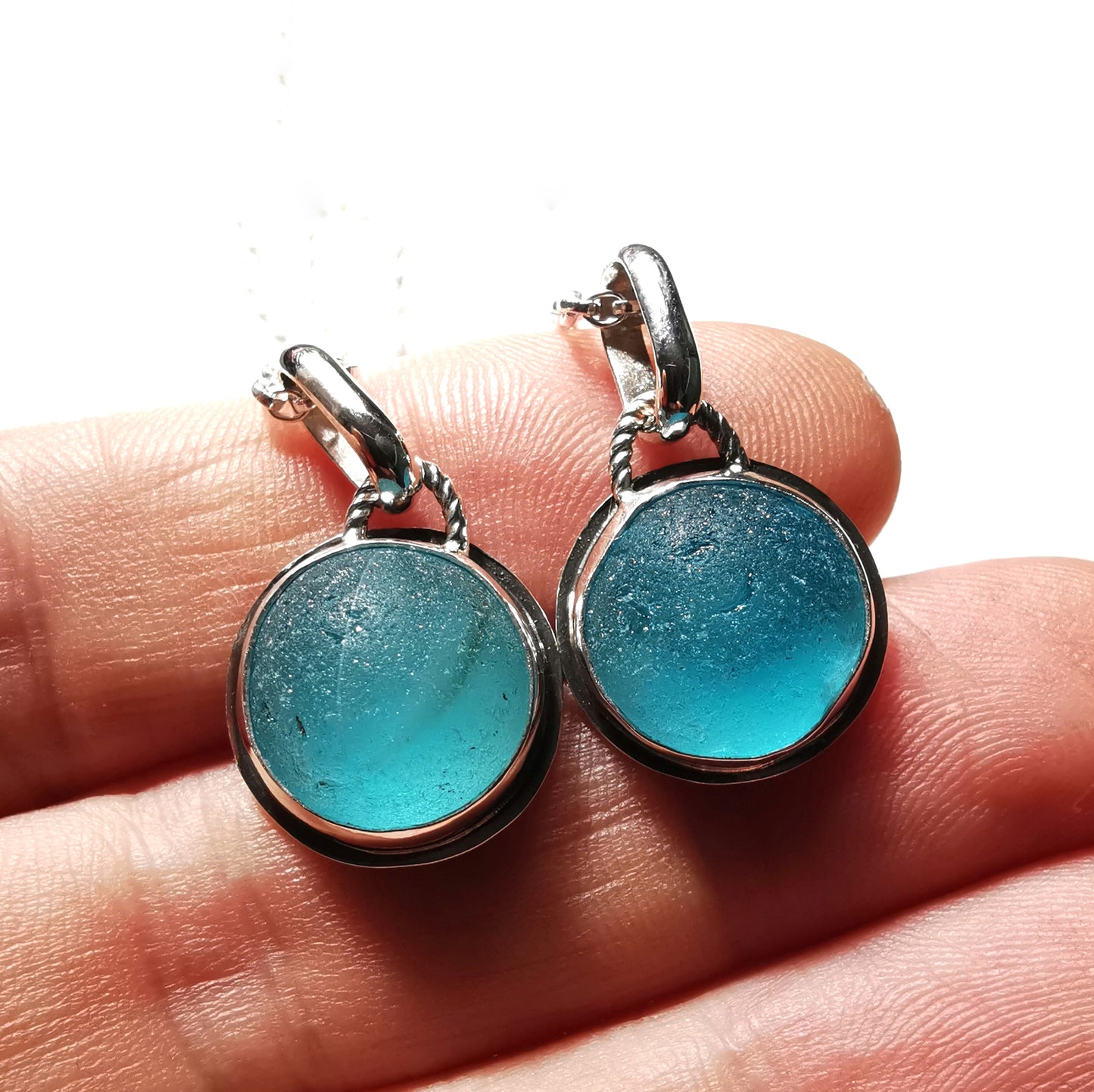 Matching sea glass marble pendants set, sterling silver, best friend, sisters, mother daughter jewellery.