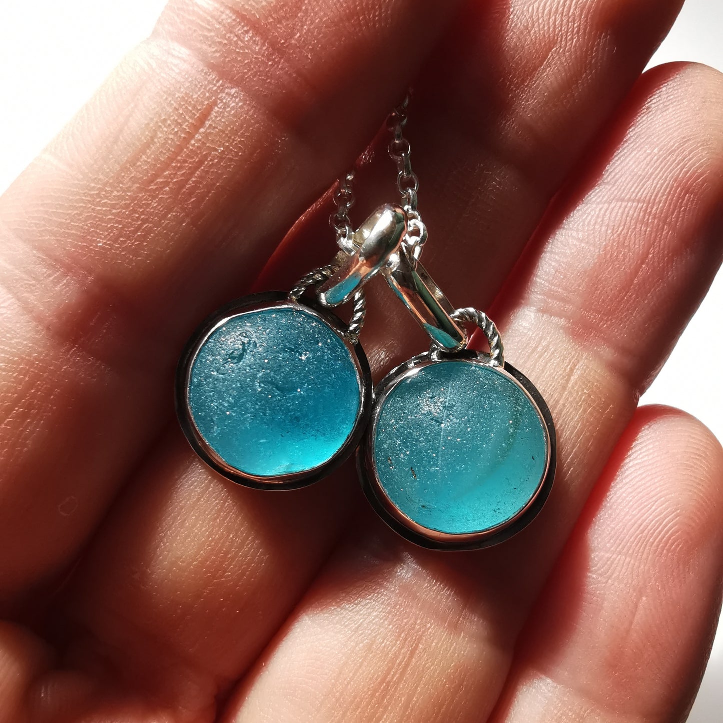 Matching sea glass marble pendants set, sterling silver, best friend, sisters, mother daughter jewellery.