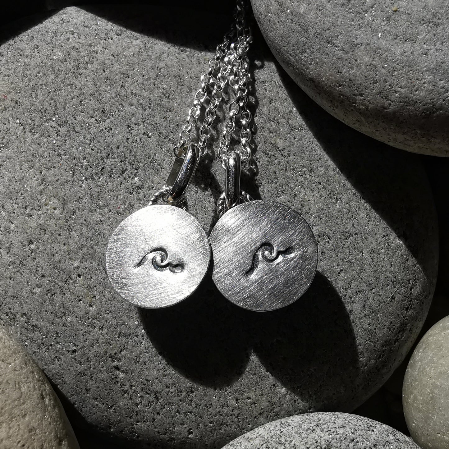 Matching sea glass marble pendants set, sterling silver, best friend, sisters, mother daughter jewellery.