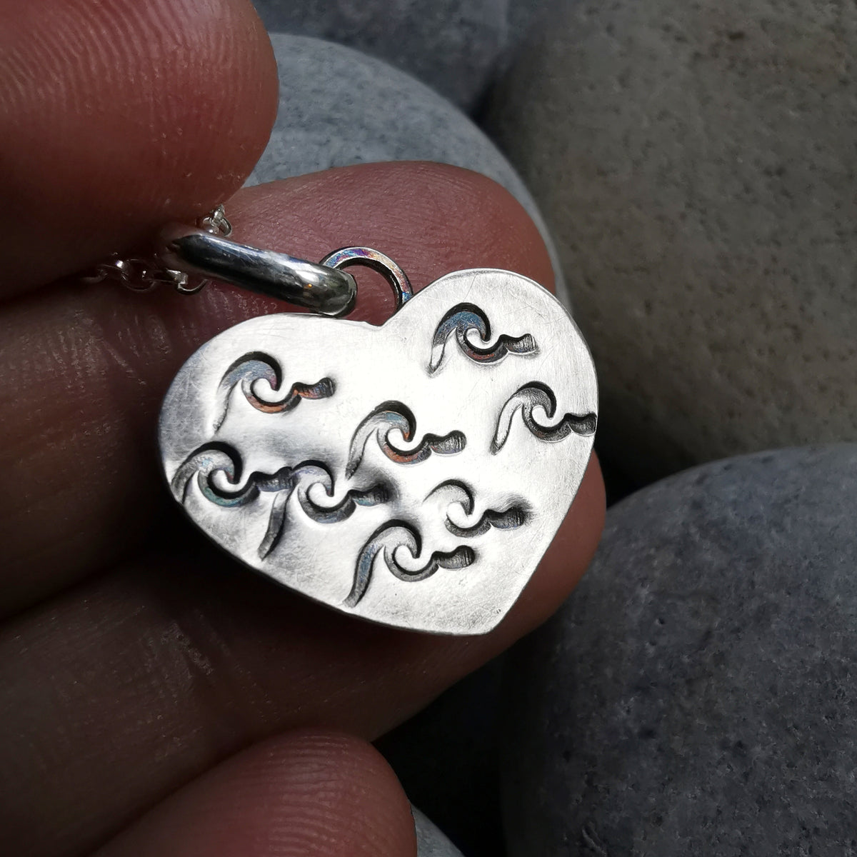 Scottish black sea glass heart & sterling silver pendant.