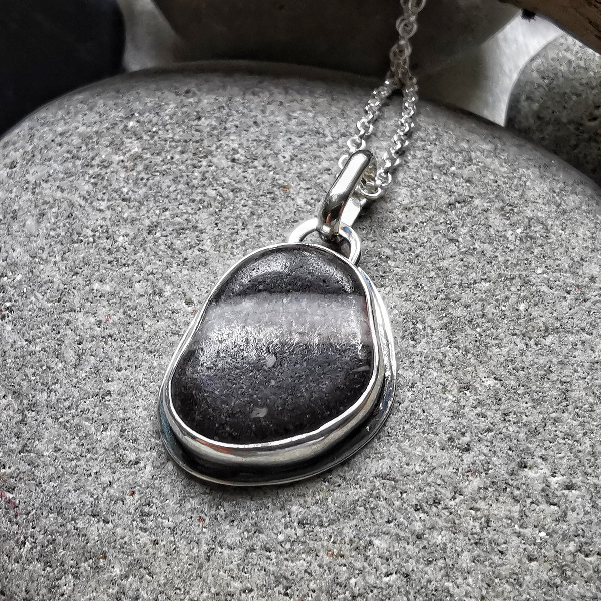 Scottish wishing stone & sterling silver pendant.