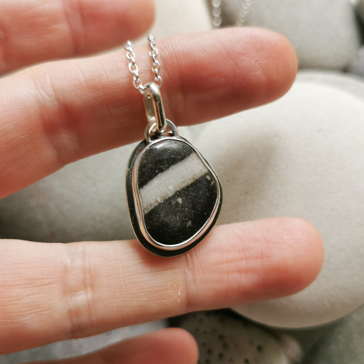 Scottish wishing stone & sterling silver pendant.
