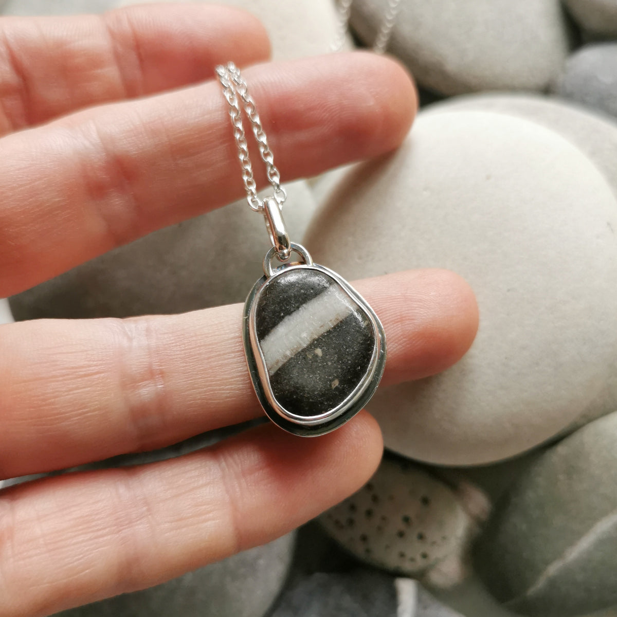 Scottish wishing stone & sterling silver pendant.