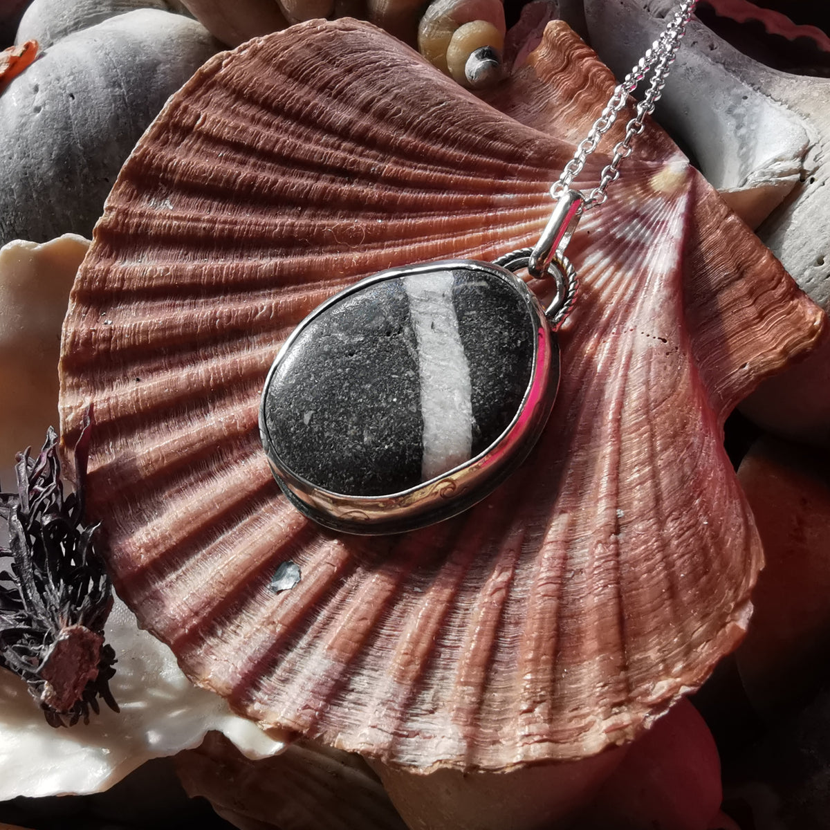 Scottish wishing stone & sterling silver pendant.