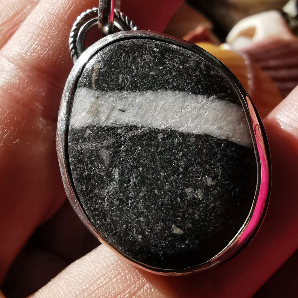 Scottish wishing stone & sterling silver pendant.