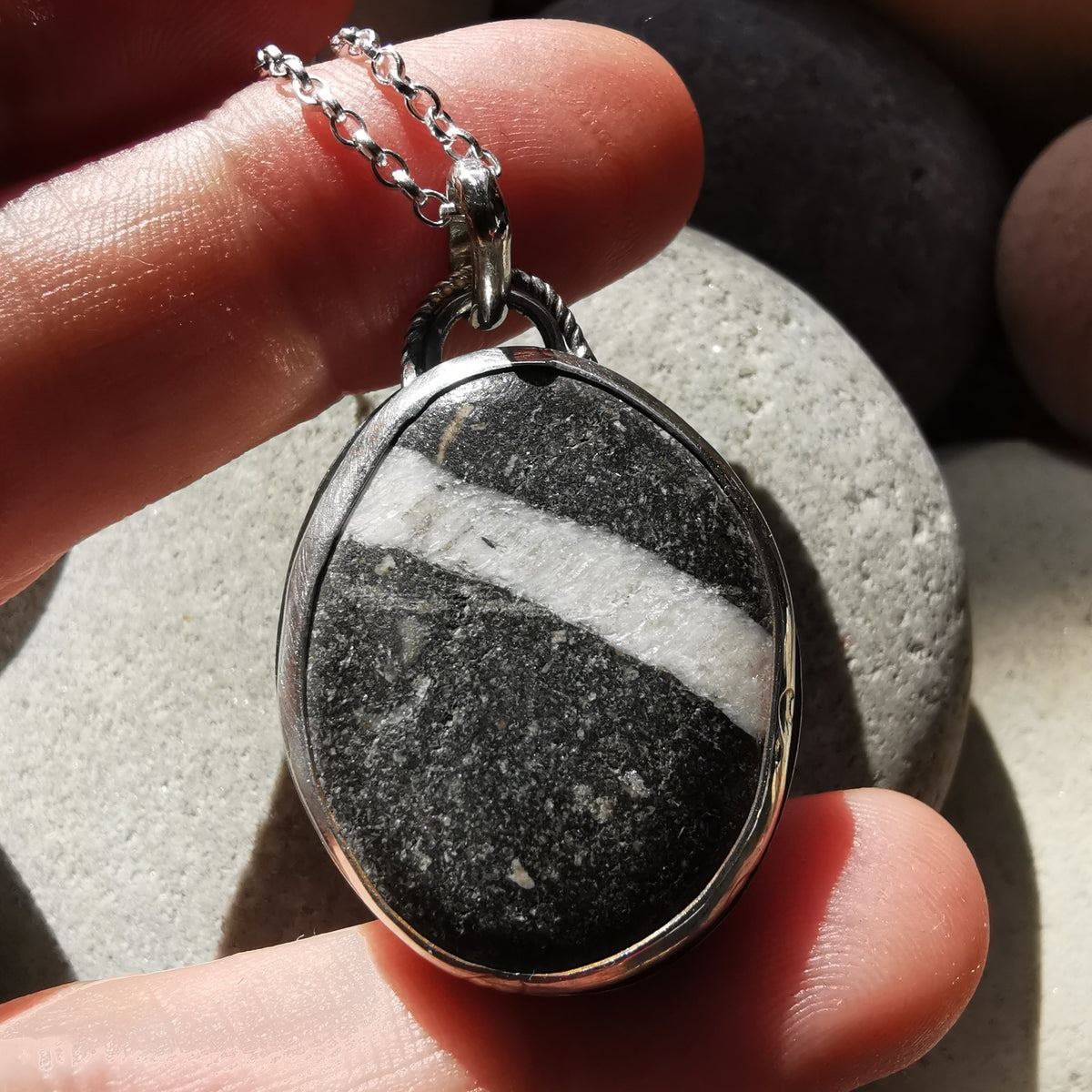 Scottish wishing stone & sterling silver pendant.