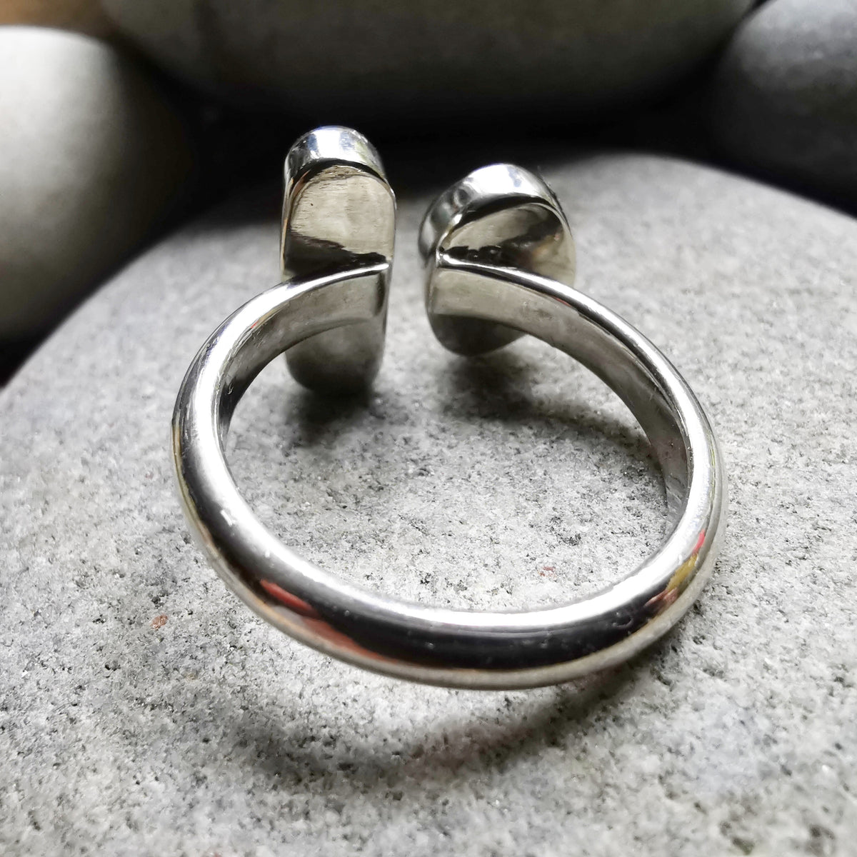 Seaham red and blue sea glass adjustable silver ring.