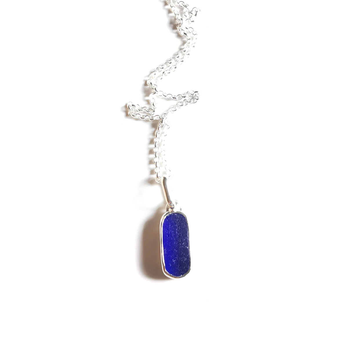 Scottish cobalt blue 'vitamin sea' sea glass & sterling silver pendant.