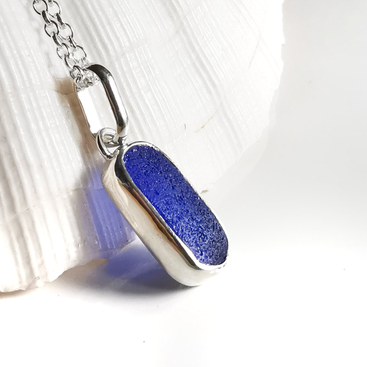 Scottish cobalt blue 'vitamin sea' sea glass & sterling silver pendant.