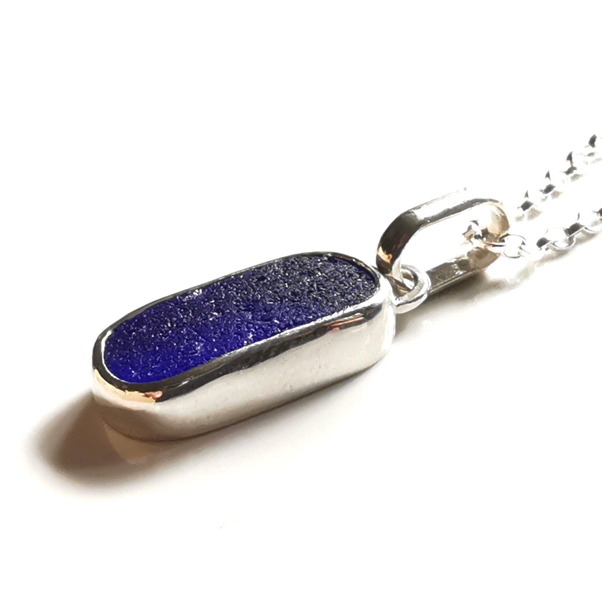 Scottish cobalt blue 'vitamin sea' sea glass & sterling silver pendant.