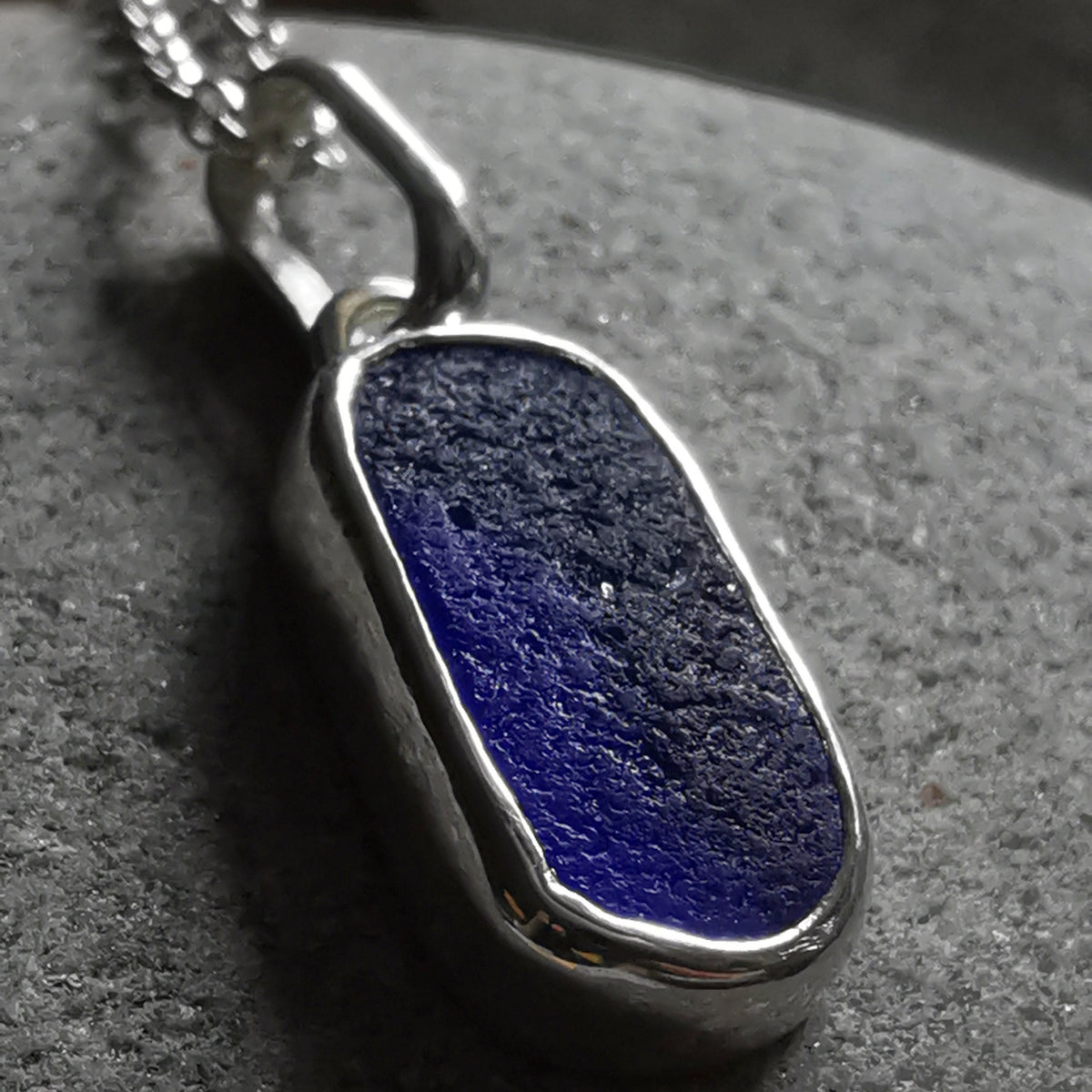 Scottish cobalt blue 'vitamin sea' sea glass & sterling silver pendant.
