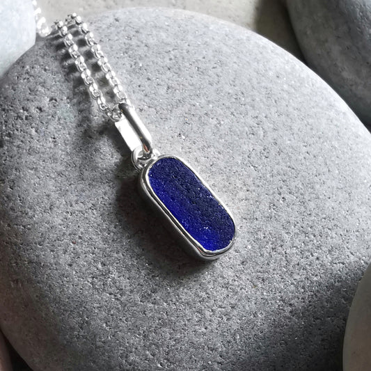 Scottish cobalt blue 'vitamin sea' sea glass & sterling silver pendant.