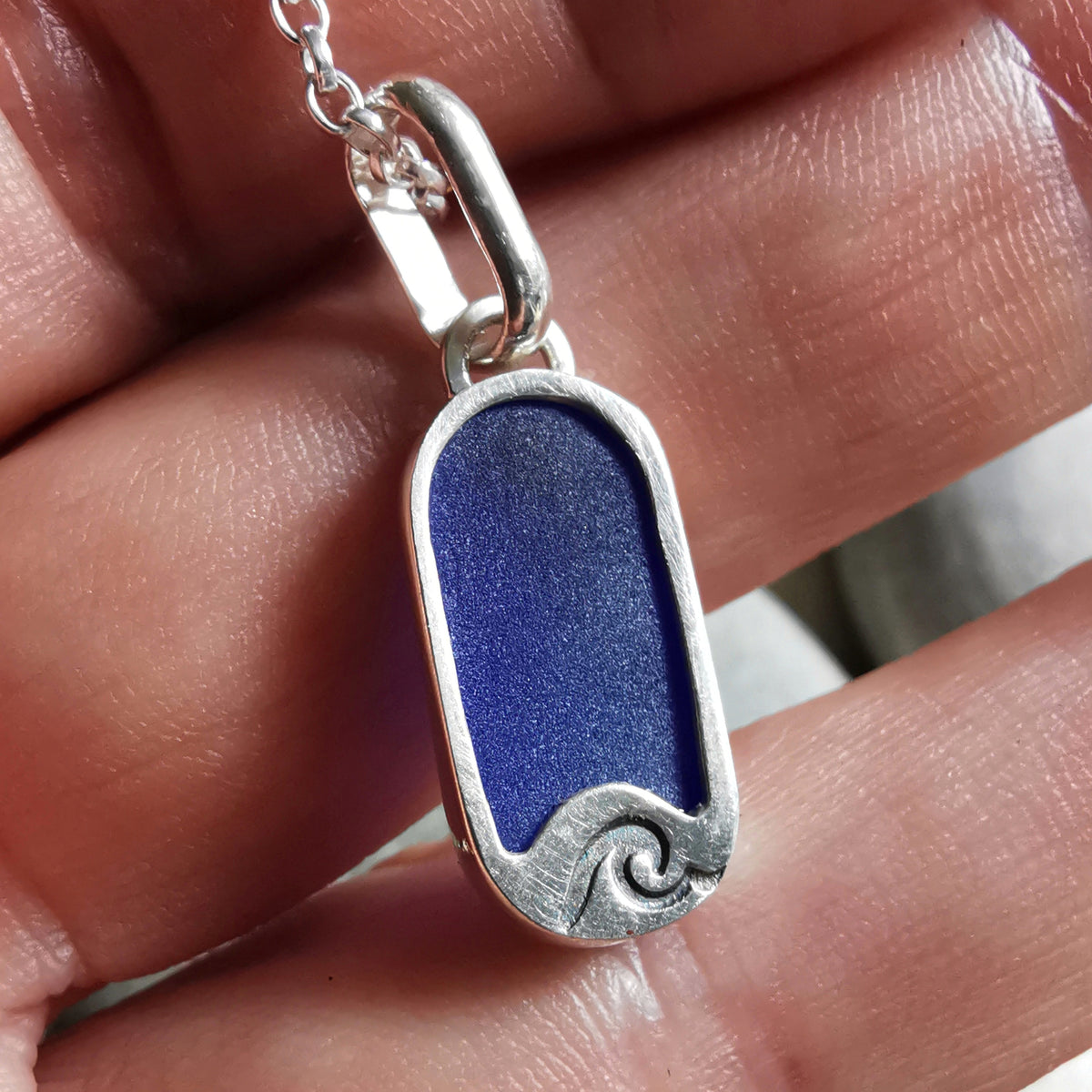 Scottish cobalt blue 'vitamin sea' sea glass & sterling silver pendant.