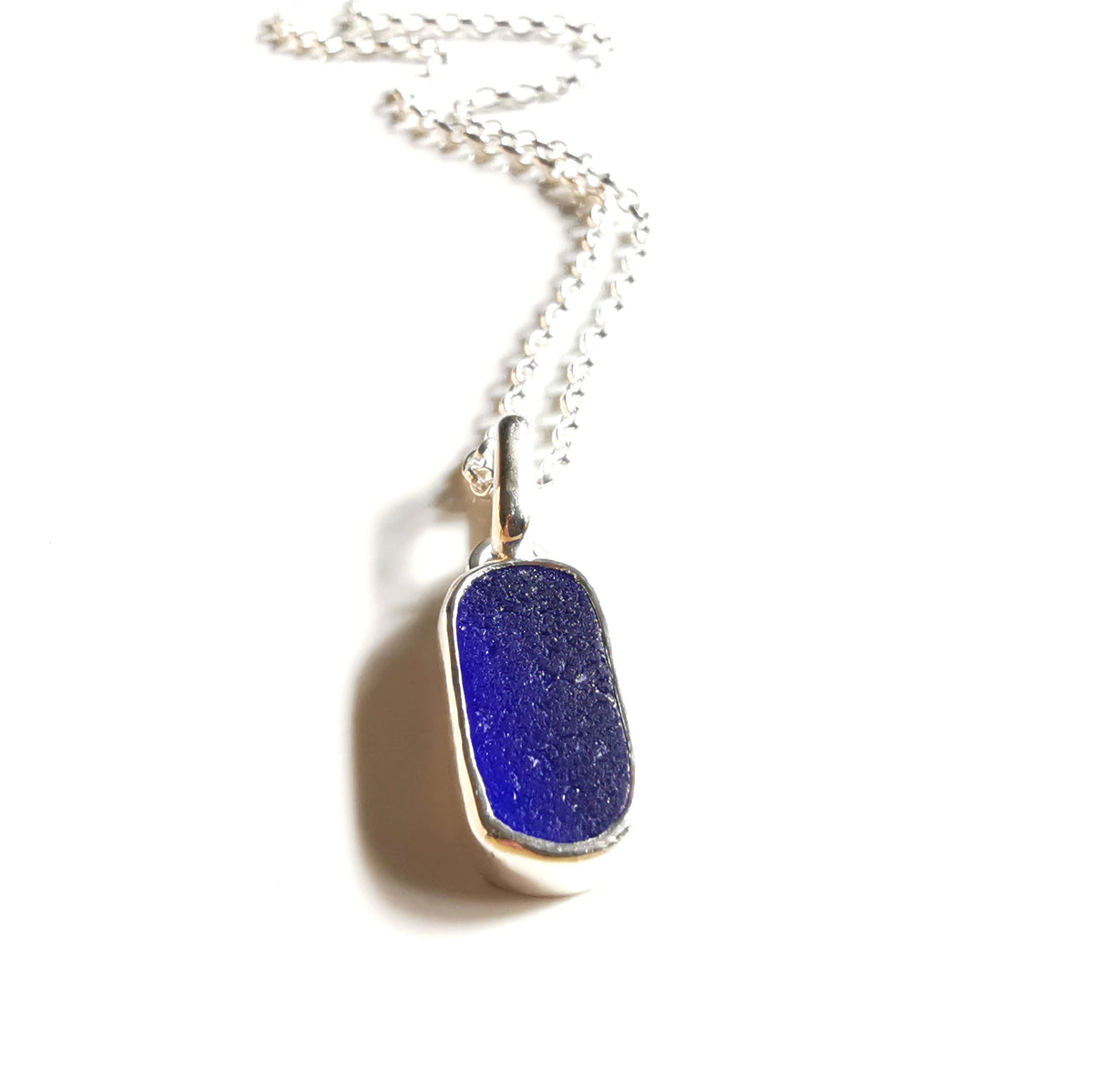 Scottish cobalt blue 'vitamin sea' sea glass & sterling silver pendant.