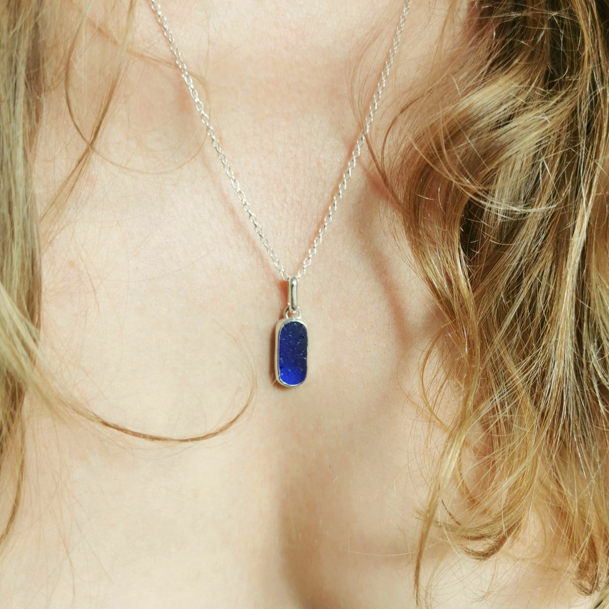 Scottish cobalt blue 'vitamin sea' sea glass & sterling silver pendant.