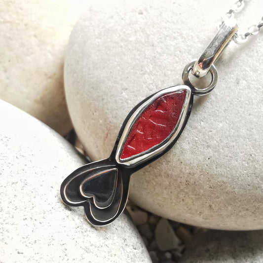 Genuine Scottish red sea glass & sterling silver fish pendant.