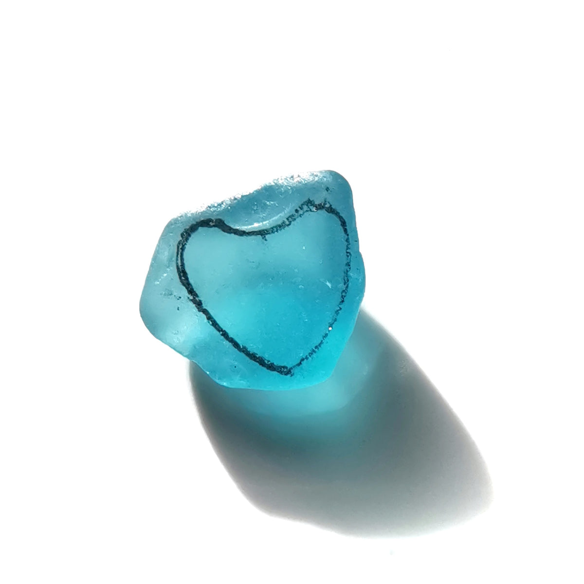 Scottish blue sea glass heart & sterling silver ring size M/6.