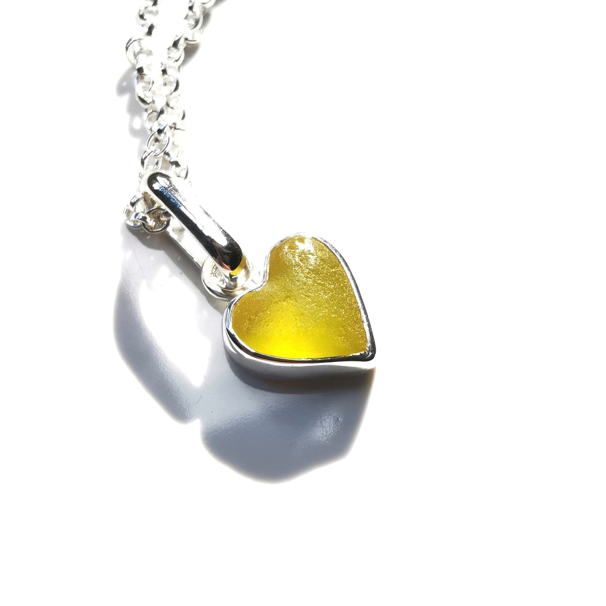 Scottish yellow sea glass heart & sterling silver pendant.