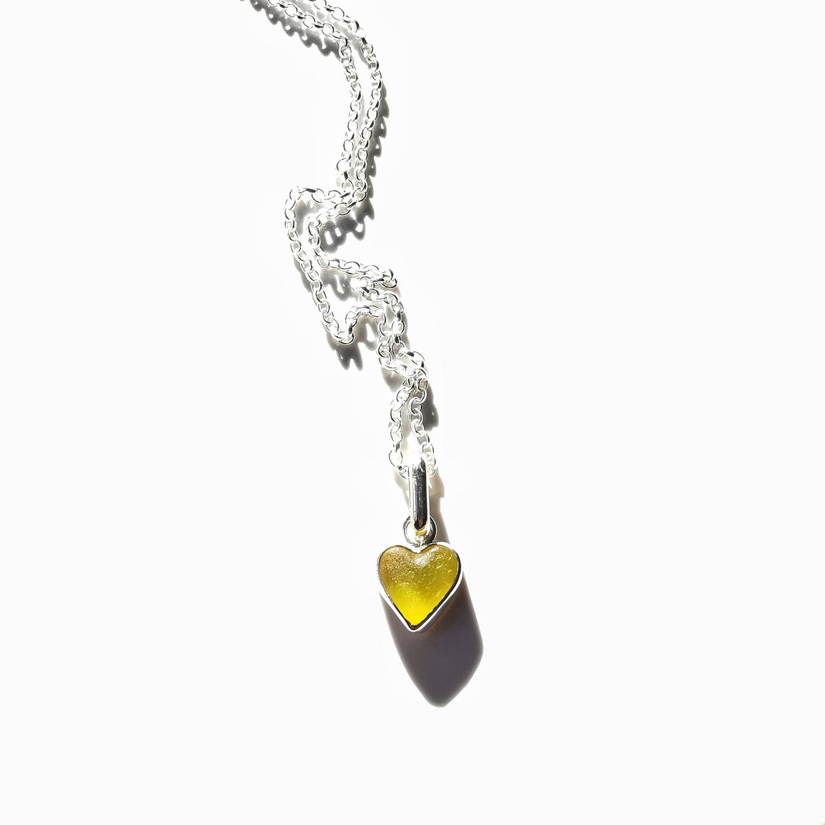 Scottish yellow sea glass heart & sterling silver pendant.