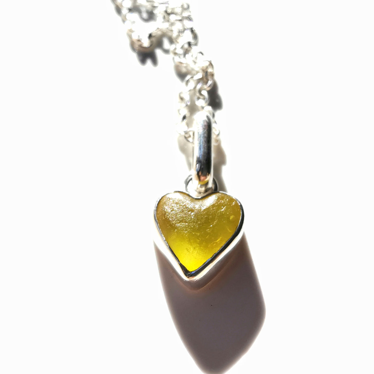 Scottish yellow sea glass heart & sterling silver pendant.