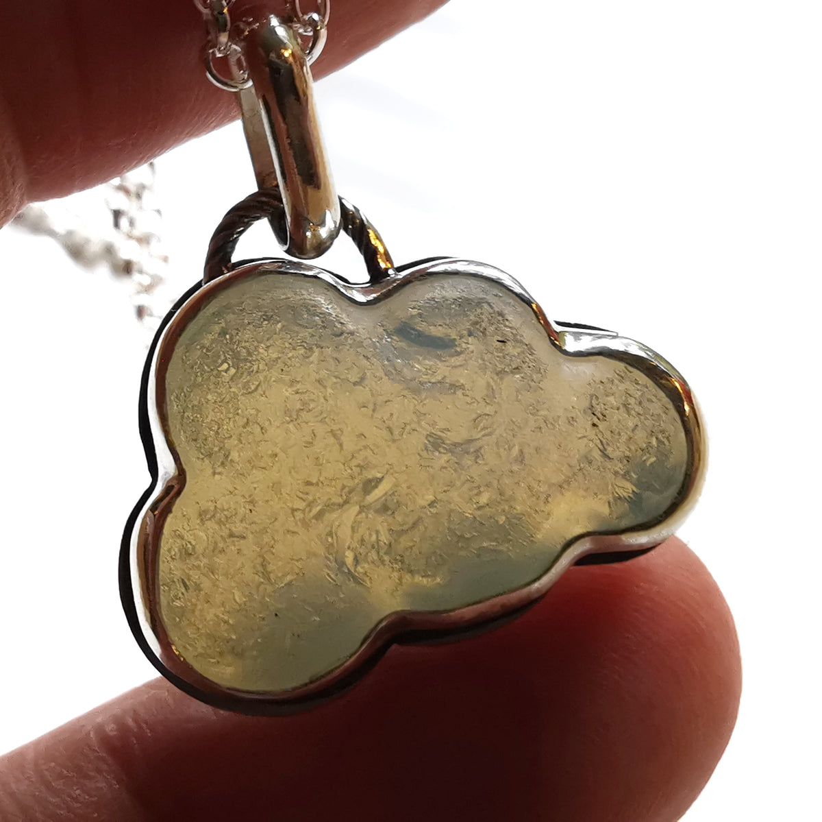 Opalescent sea glass cloud & sterling silver pendant.