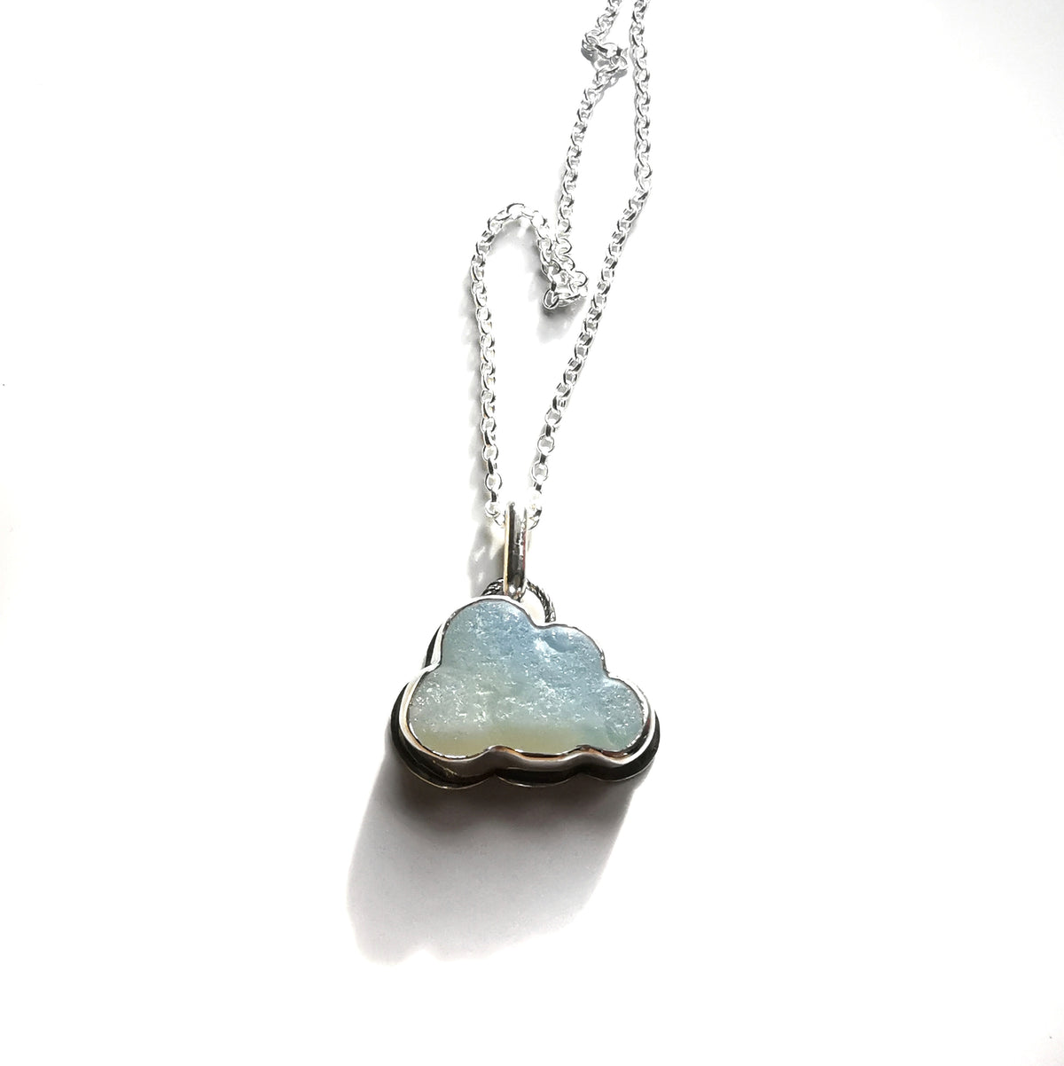 Opalescent sea glass cloud & sterling silver pendant.