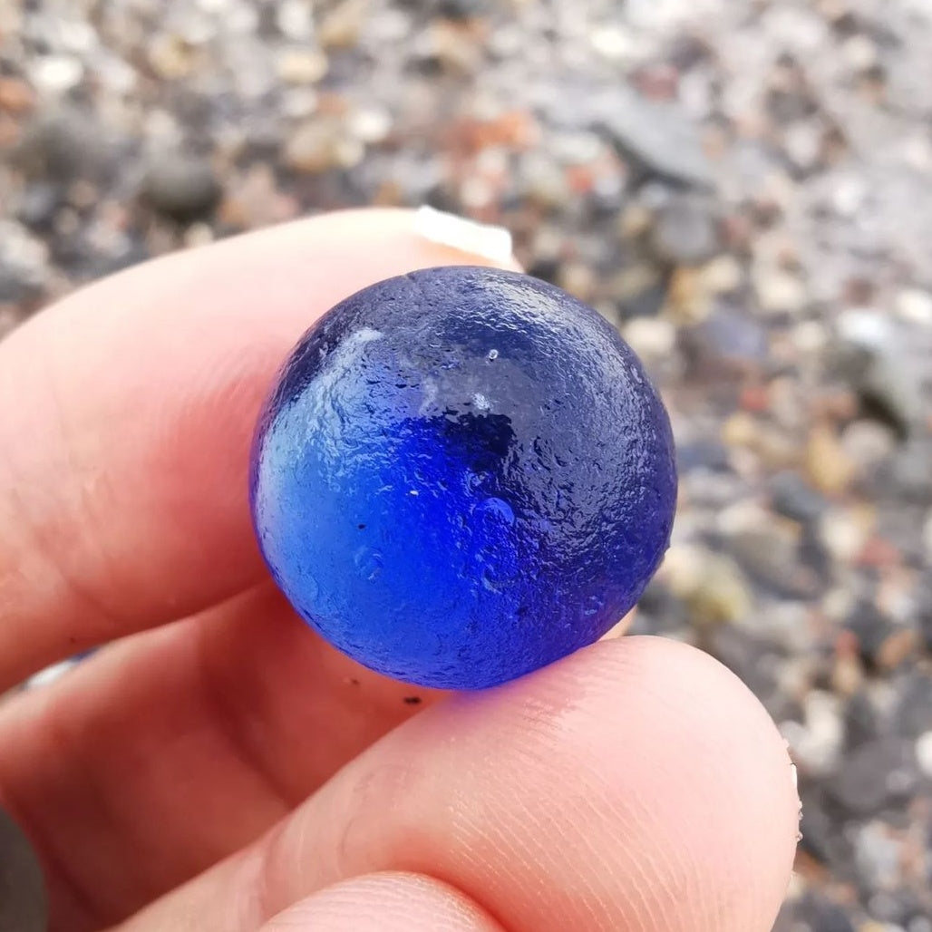 Scottish cobalt blue sea glass marble & sterling silver pendant.