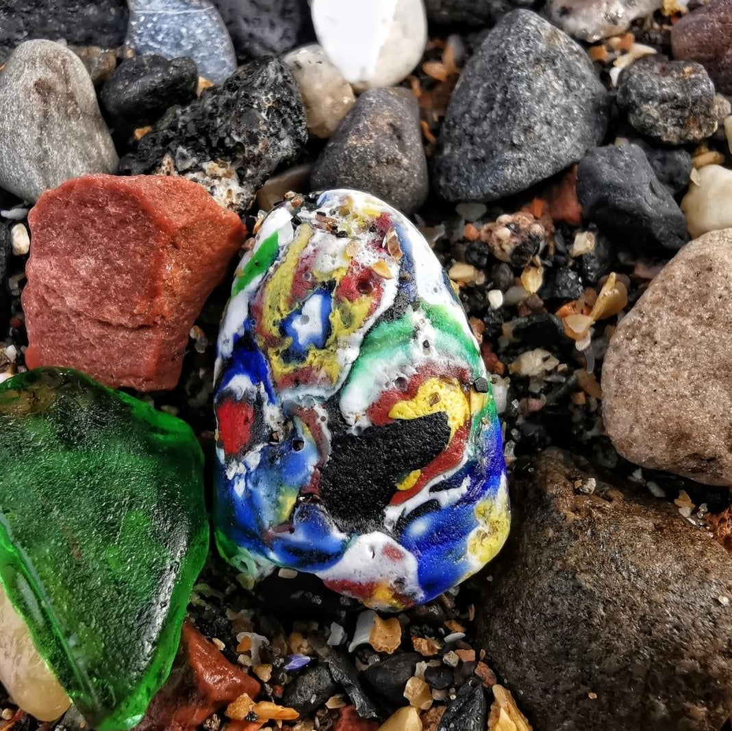 Millefiori sea glass & sterling silver pendant.
