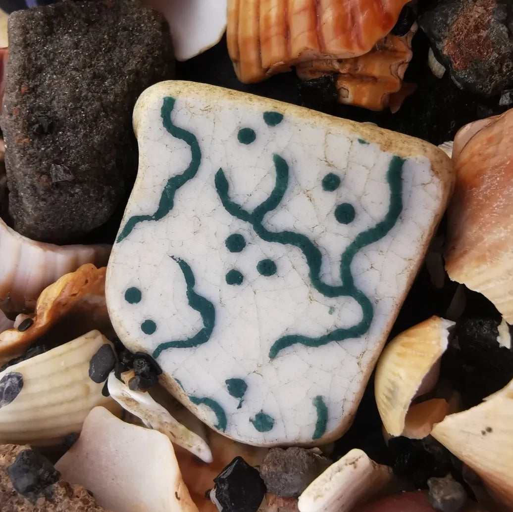 Scottish green and white "little ghosts" sea pottery & sterling silver pendant.