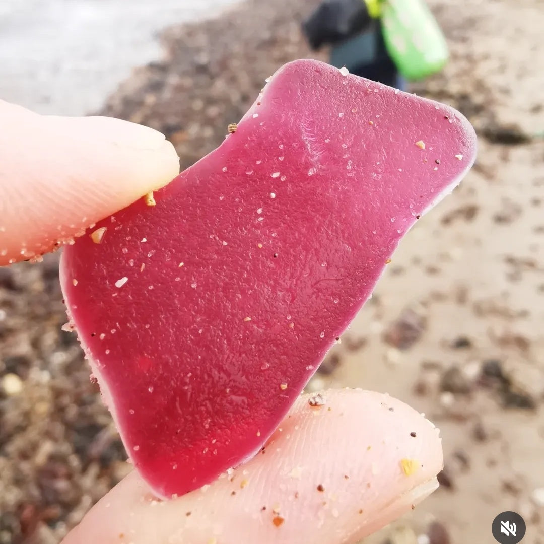 Magenta pink sea glass heart & sterling silver pendant.