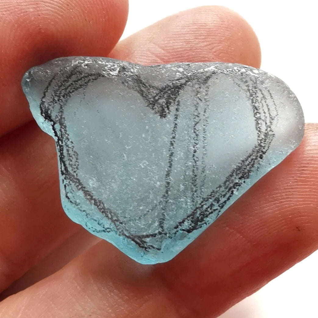 Light aquamarine blue sea glass heart & sterling silver pendant.