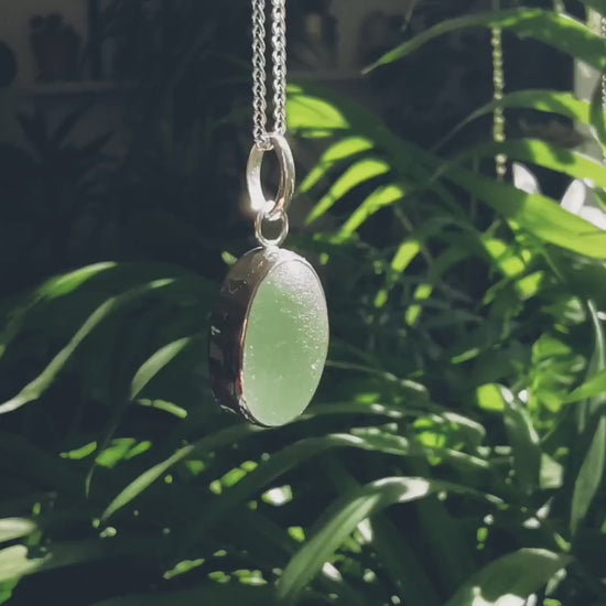 Scottish green sea glass pendant, sterling silver necklace