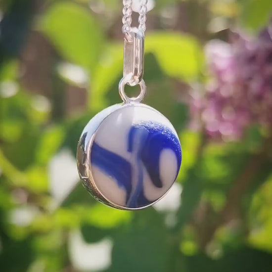 Scottish cobalt blue 'Wave' sea glass marble pendant, silver necklace