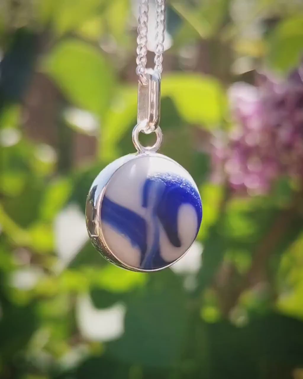 Scottish cobalt blue 'Wave' sea glass marble pendant, silver necklace