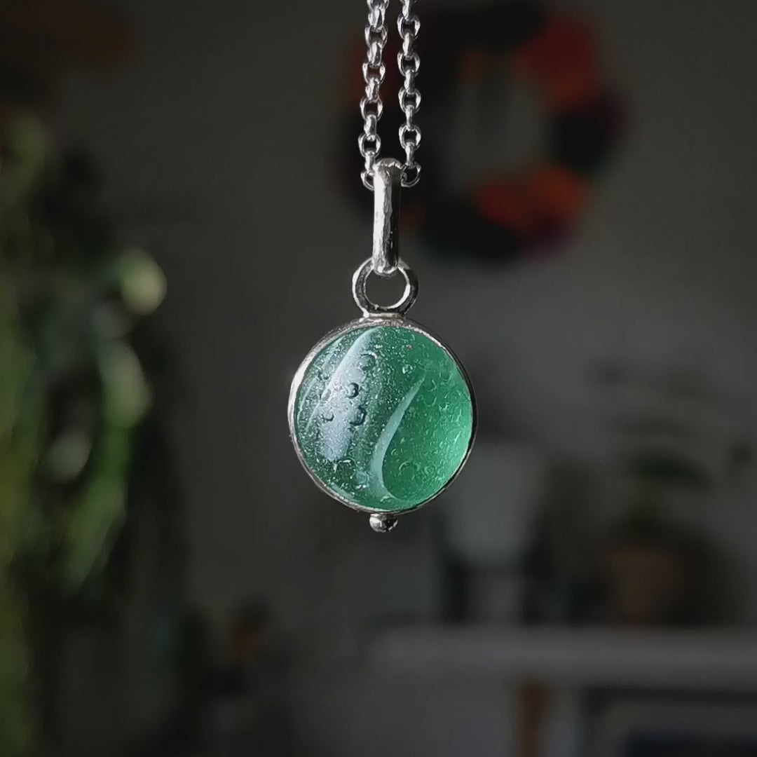 Genuine green sea glass marble sterling silver pendant. Edinburgh Sea Pieces