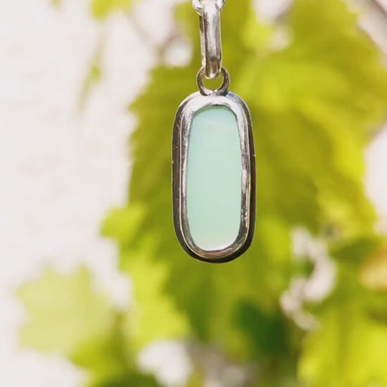 Jade green 'vitamin sea' glass pendant, sterling silver necklace