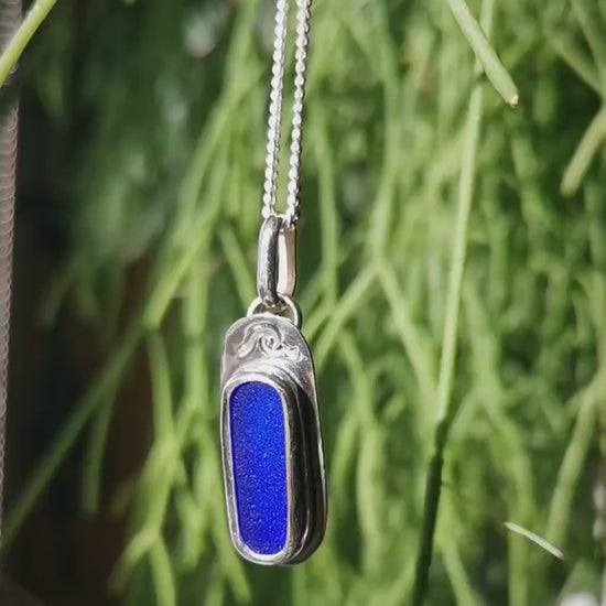 Scottish cobalt blue 'vitamin sea' sea glass pendant, sterling silver necklace