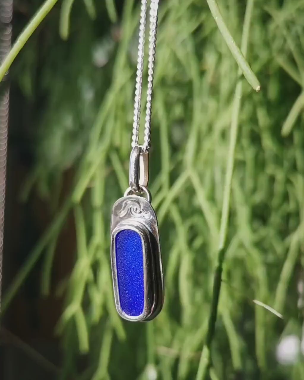 Scottish cobalt blue 'vitamin sea' sea glass pendant, sterling silver necklace