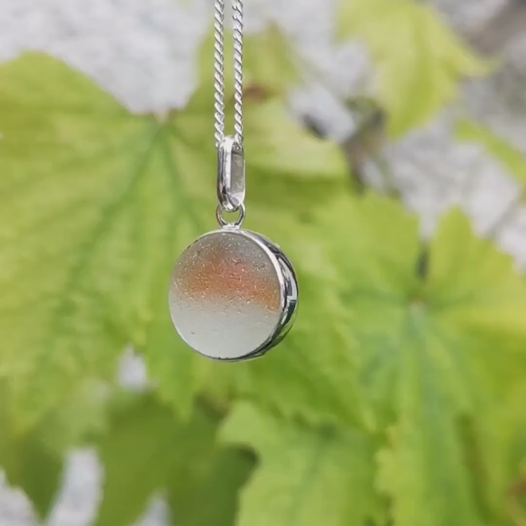 Scottish orange and white sea glass marble pendant, silver necklace