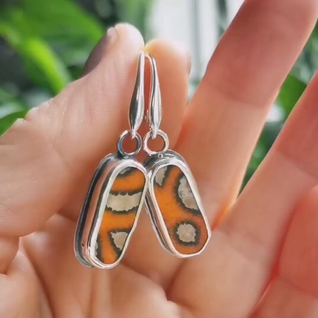 Scottish orange  sea pottery, sterling silver earrings