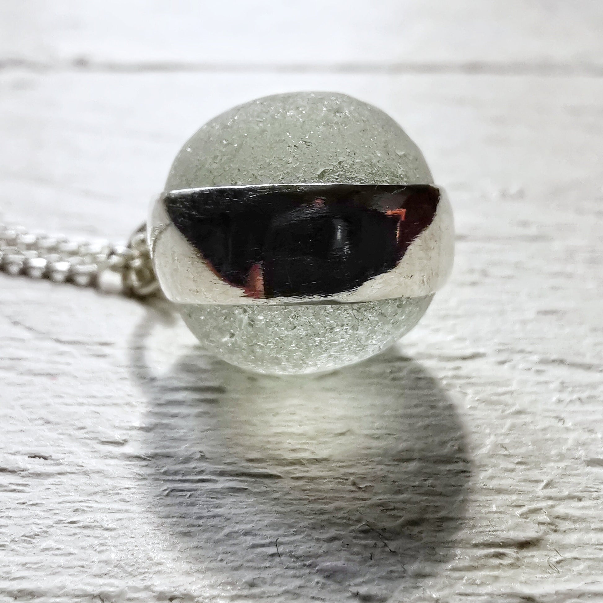 Scottish clear sea glass marble pendant, silver necklace - monopatin