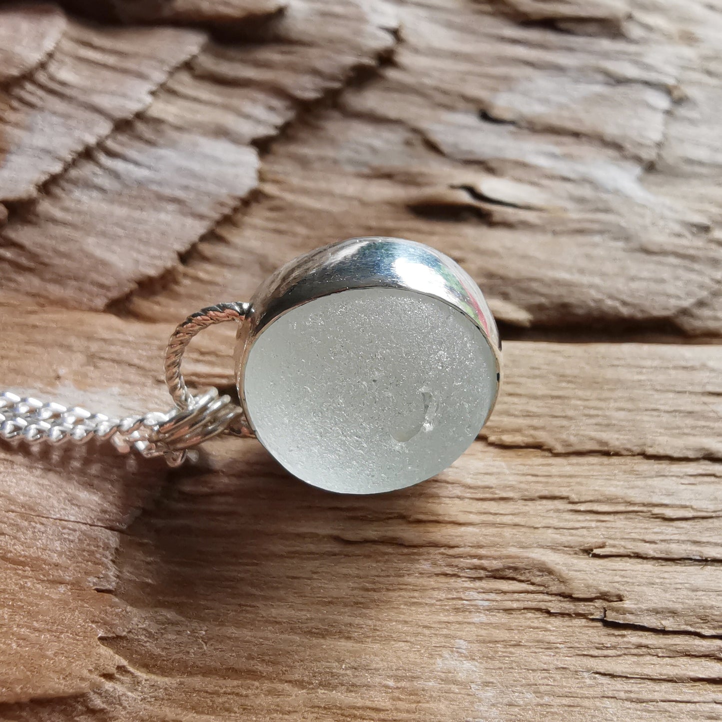 Scottish clear sea glass marble pendant, silver necklace - monopatin