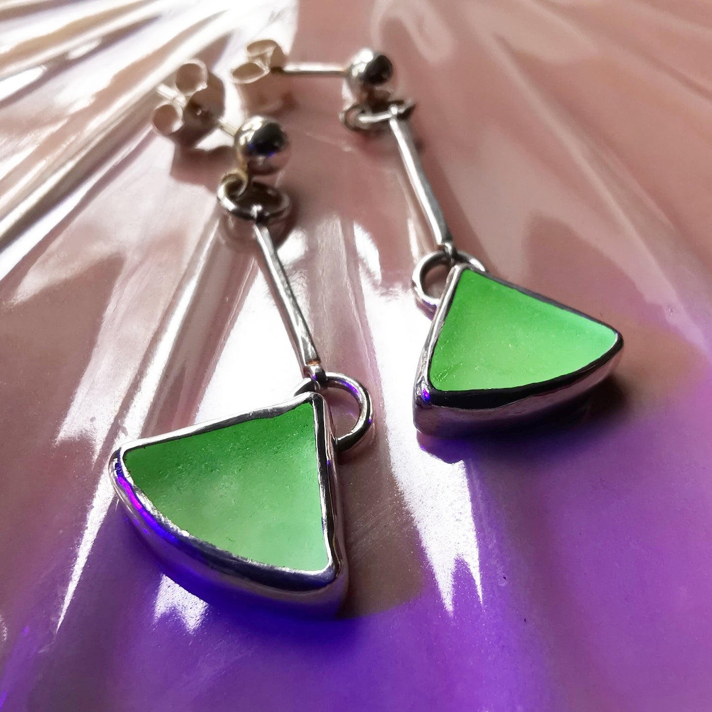 Scottish UV sea glass sterling silver drop earrings - monopatin