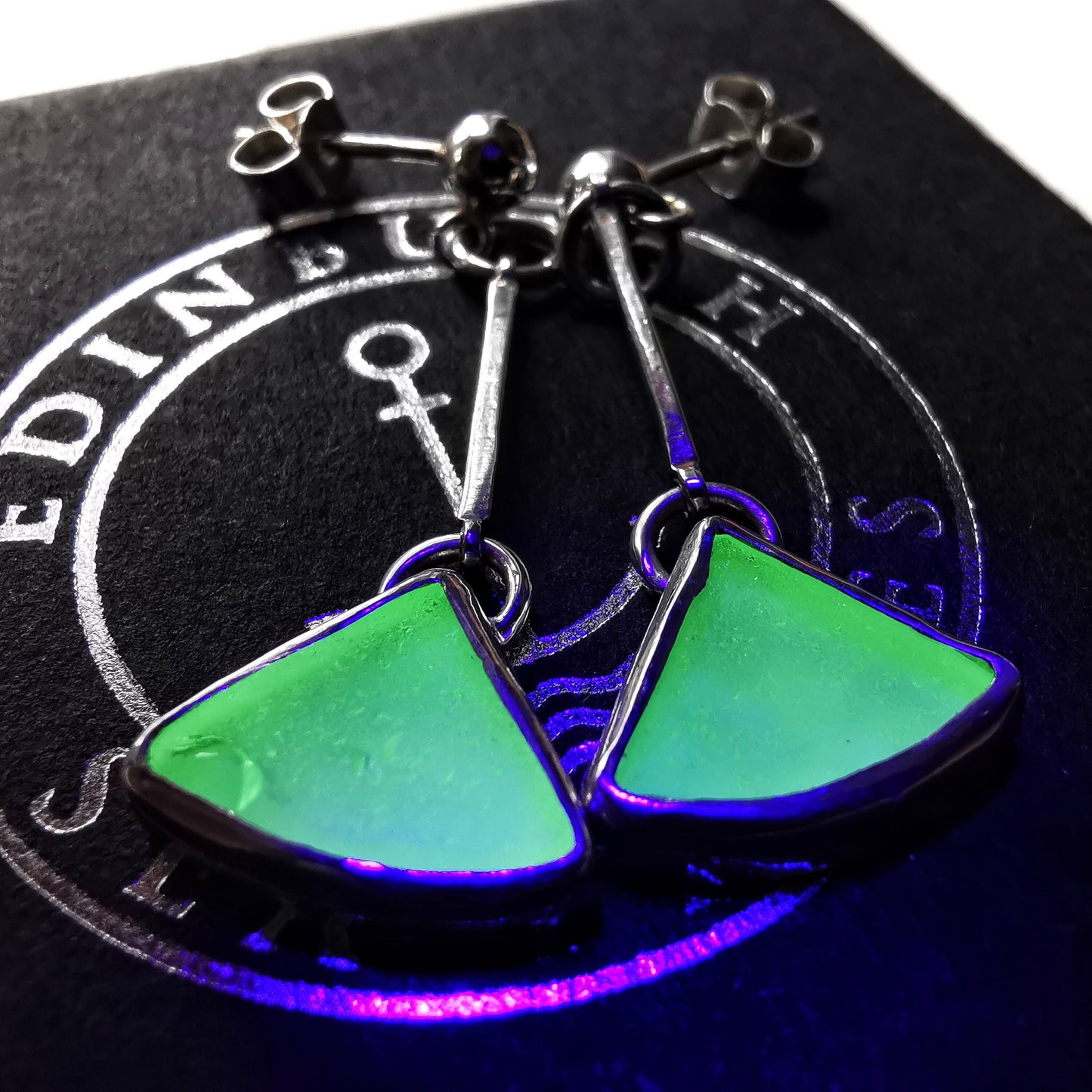 Scottish UV sea glass sterling silver drop earrings - monopatin