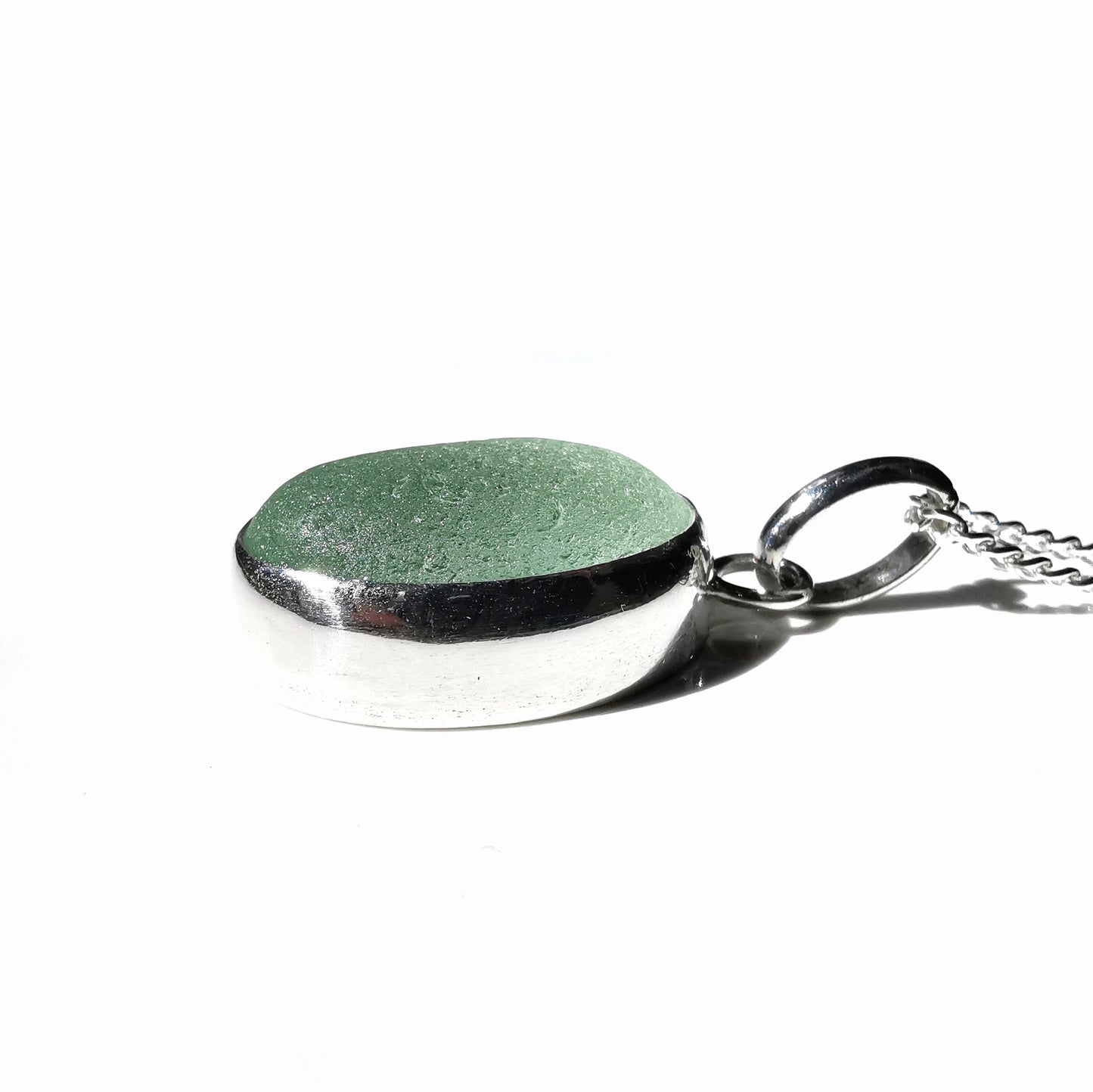 Scottish green sea glass pendant, sterling silver necklace - monopatin