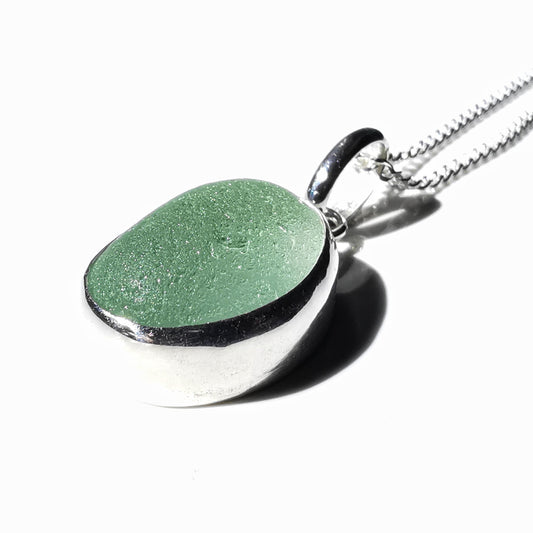 Scottish green sea glass pendant, sterling silver necklace - monopatin