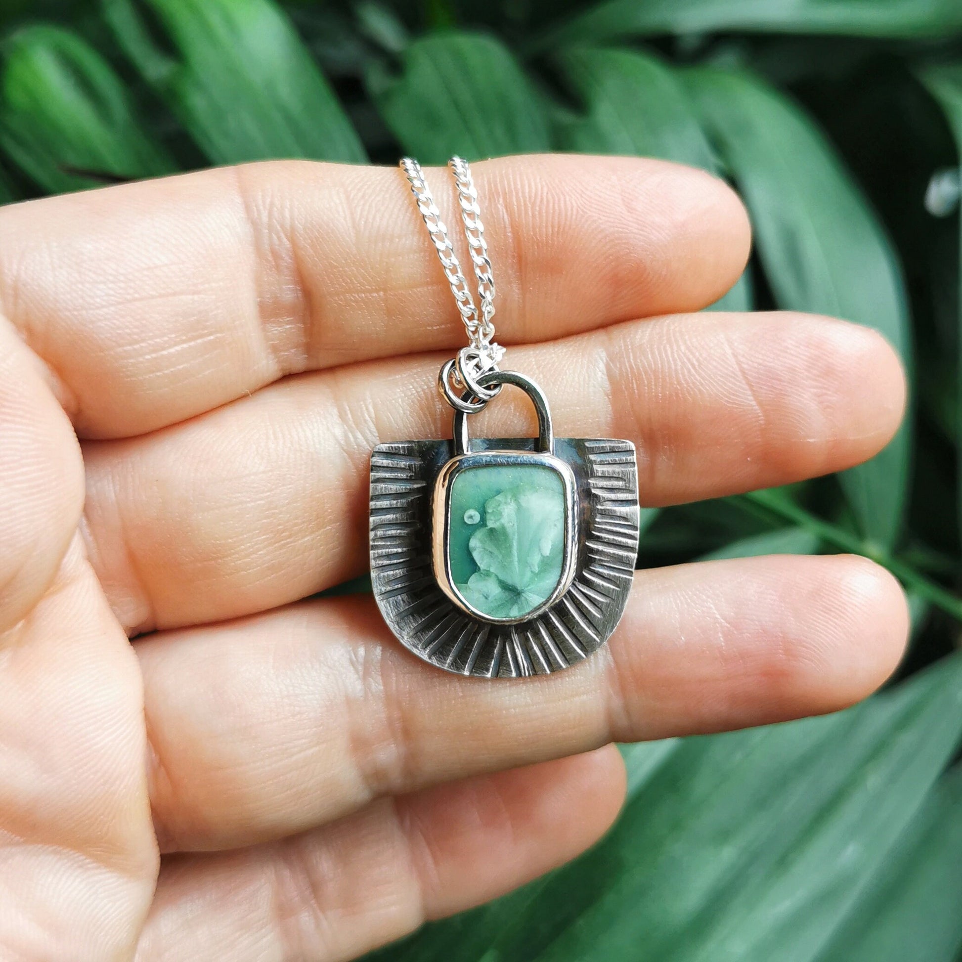 Scottish sea tile pendant, sterling silver necklace - monopatin