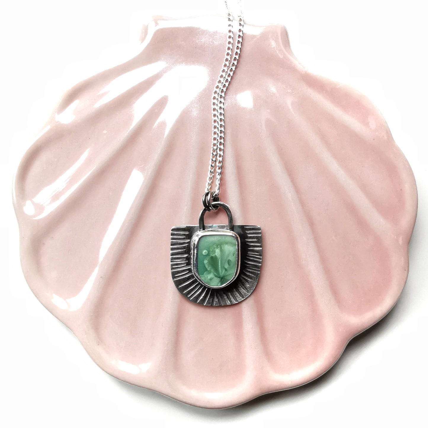Scottish sea tile pendant, sterling silver necklace - monopatin