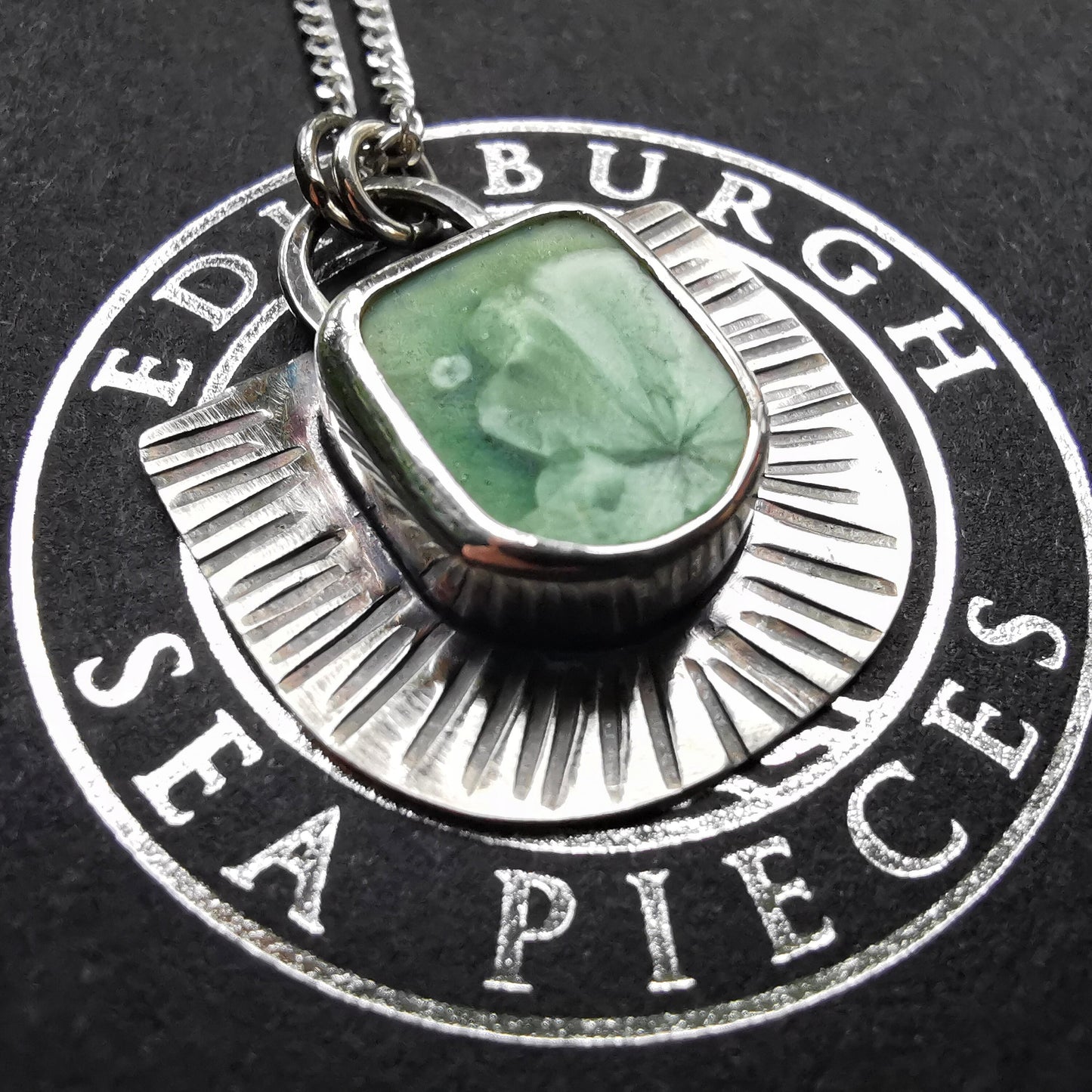 Scottish sea tile pendant, sterling silver necklace - monopatin